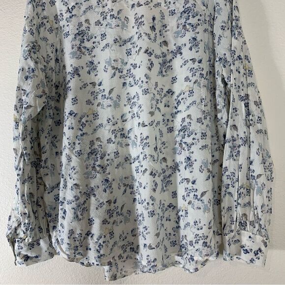 Vince Camuto Tranquil Peasant Blouse, White Blue Yellow Babydoll Top Size Medium - Picture 6 of 9